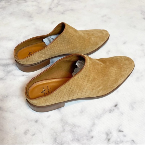 Aquatalia Fife Cognac Tan Suede Mules Size 10 - Picture 2 of 8